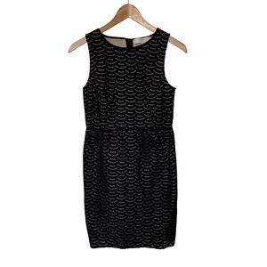 Ann Taylor LOFT Eyelet Dress Women 6P Black Exc. Scalloped Sleeveless Cotton